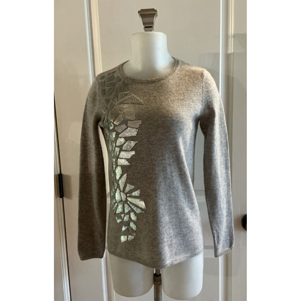 Neiman‎ Marcus The Cashmere Collection Sleeve Sequin Gray Sweater Size XS
